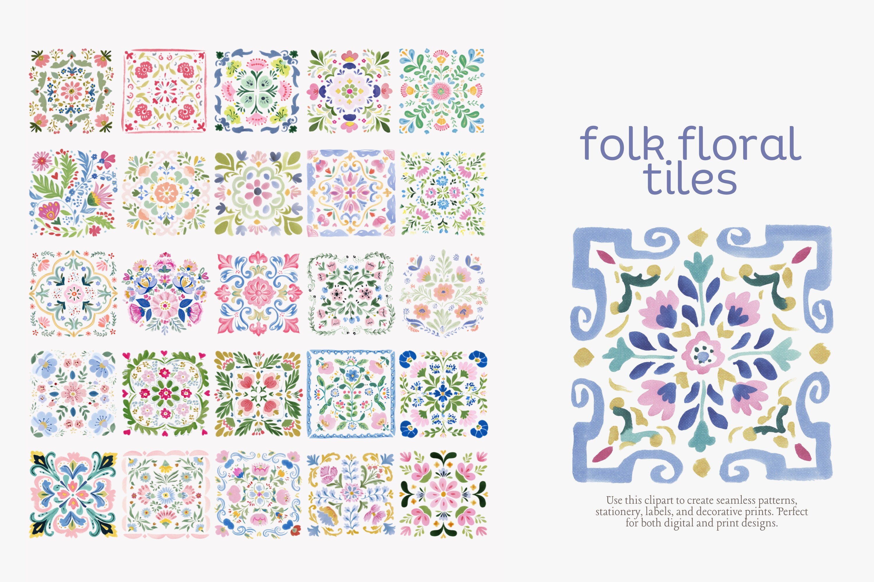 Folk Floral Tiles Clipart Set - photo 4