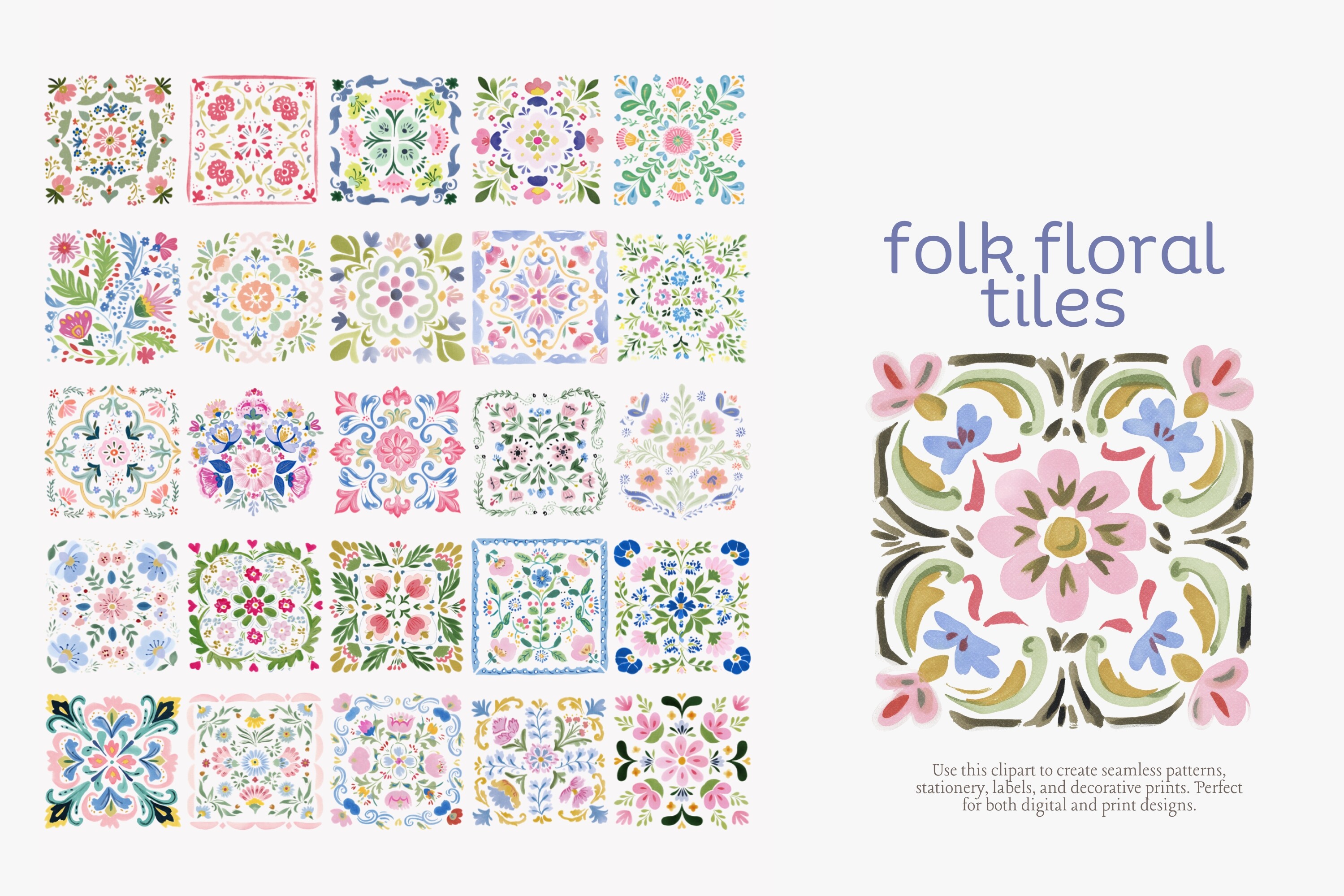 Folk Floral Tiles Clipart Set - photo 5