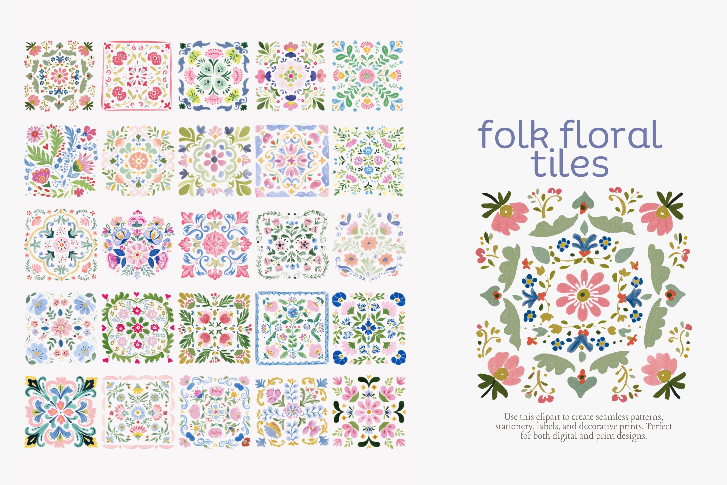 Folk Floral Tiles Clipart Set - photo 6