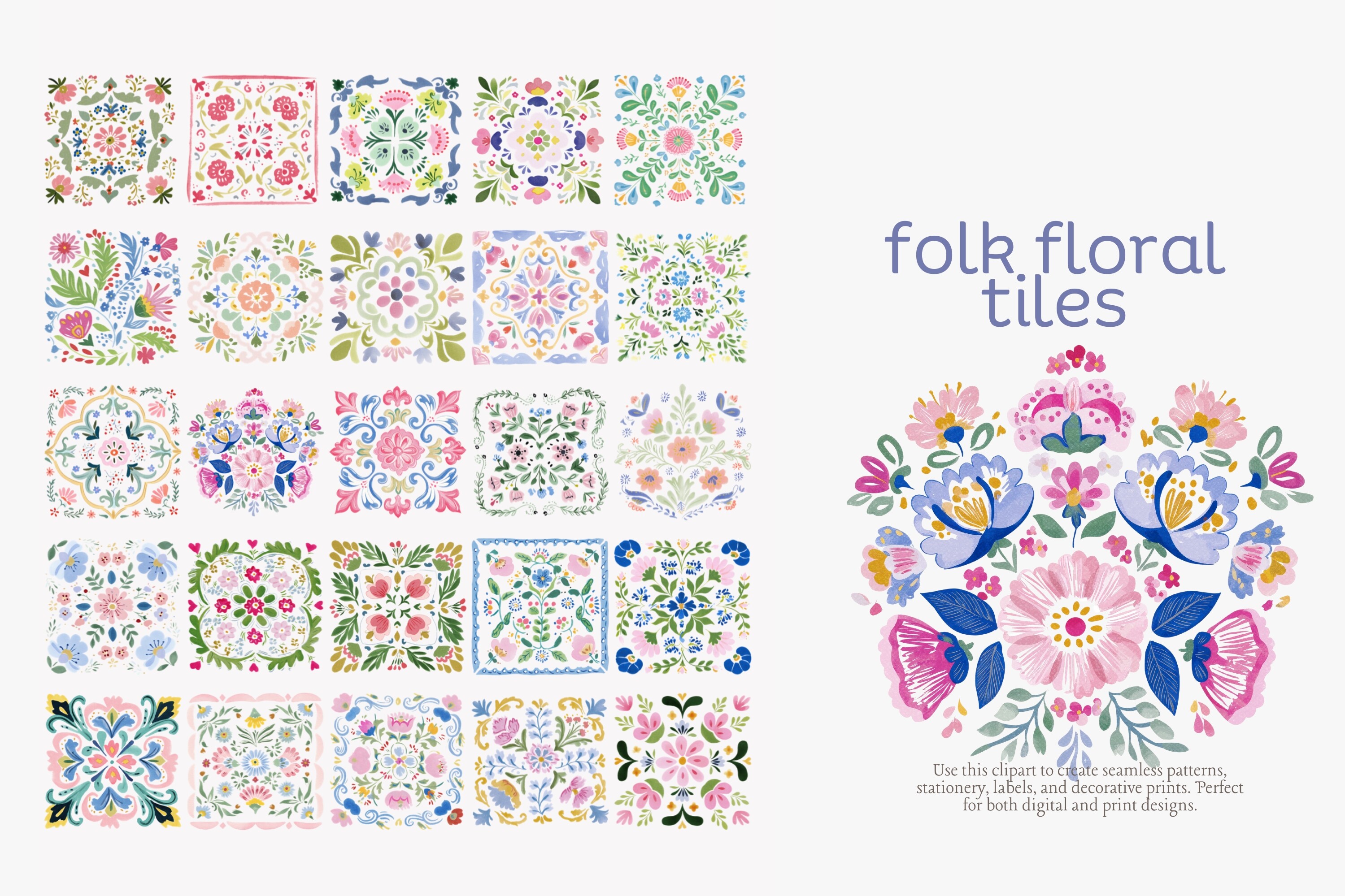 Folk Floral Tiles Clipart Set - photo 7