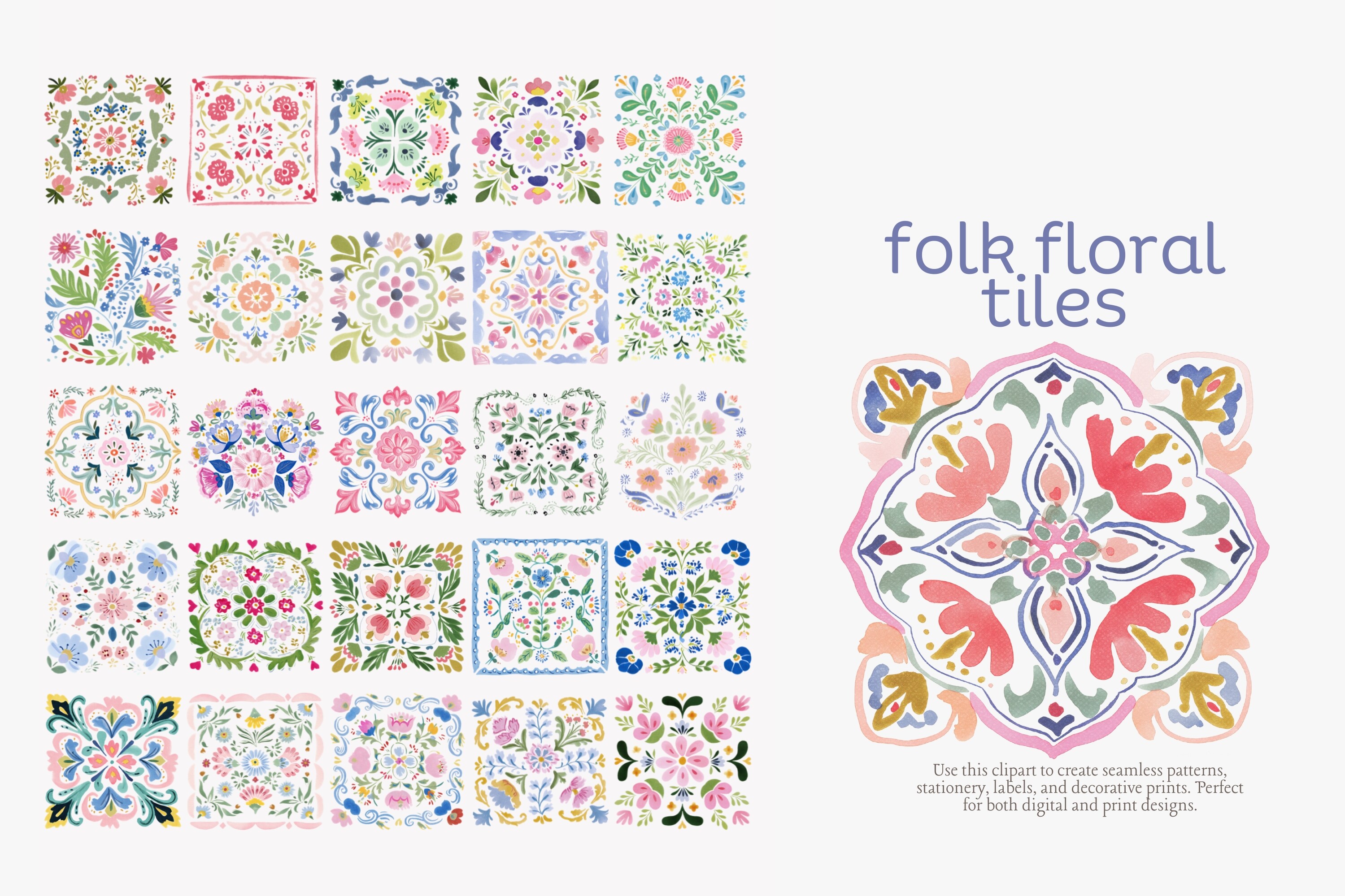 Folk Floral Tiles Clipart Set - photo 8