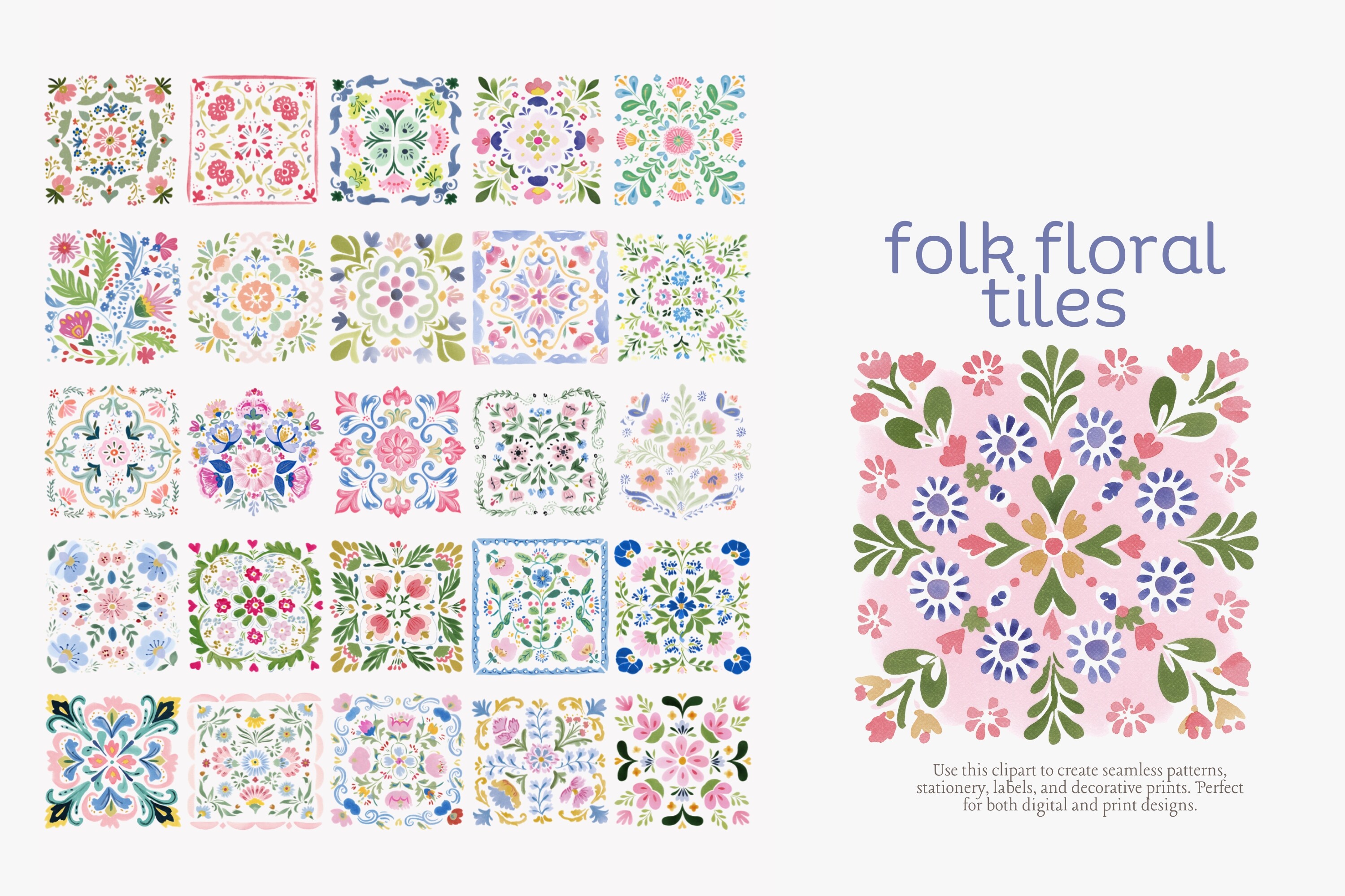 Folk Floral Tiles Clipart Set - photo 9
