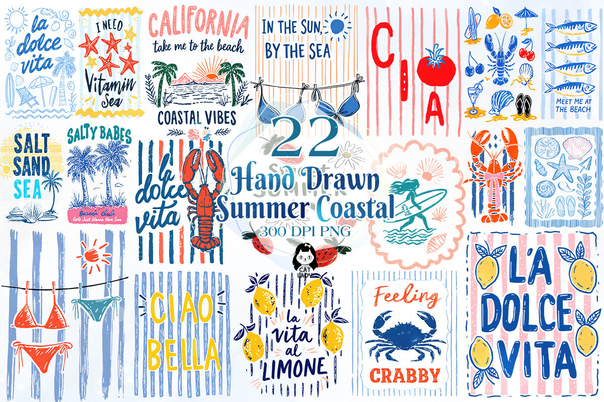 Hand Drawn Summer Coastal Clipart Bundle Graphic by Cat Lady · Creative ...