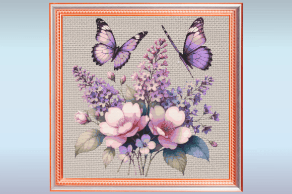 Purple Butterfly Floral Cross Stitch