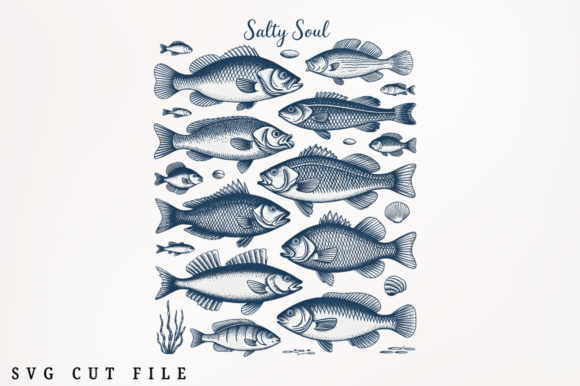Salty Soul Fish Vintage Ocean PNG Design