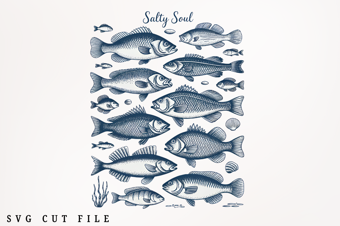 Salty Soul Fish Vintage Ocean PNG Design
