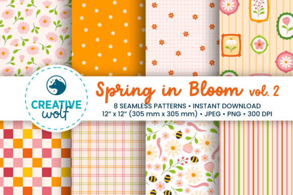 Spring in Bloom Seamless Paterns Vol. 2 Grafica Motivi di Carta Di Creative Wolf Design