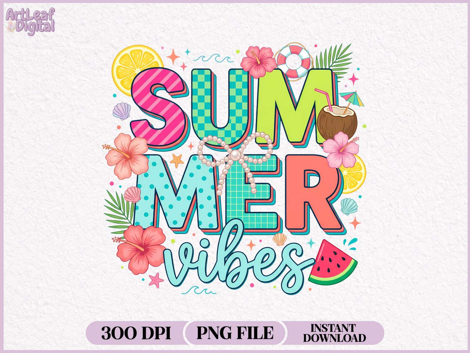 Summer Vibes Tropical Summer PNG Graphic by Art Leaf Digital · Creative ...