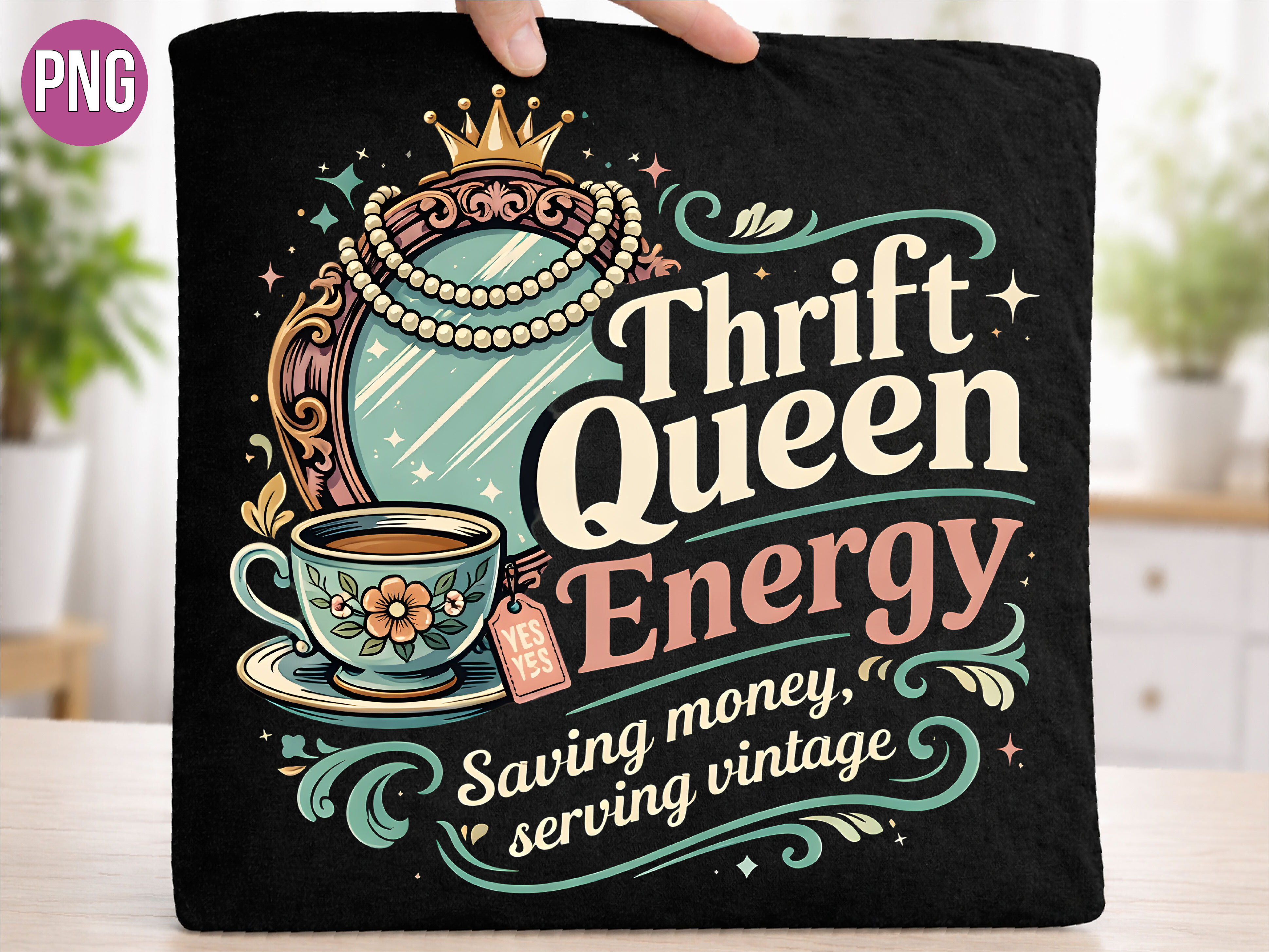 Thrift Queen Energy Vintage Mirror PNG