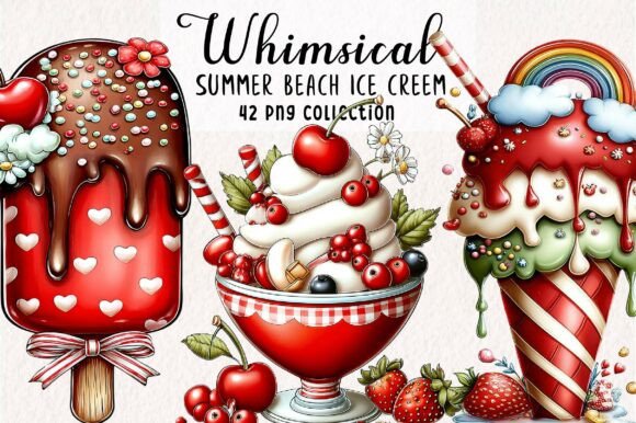 Whimsical Summer Beach Ice Creem Clipart Graphic Illustrations By Print Magic