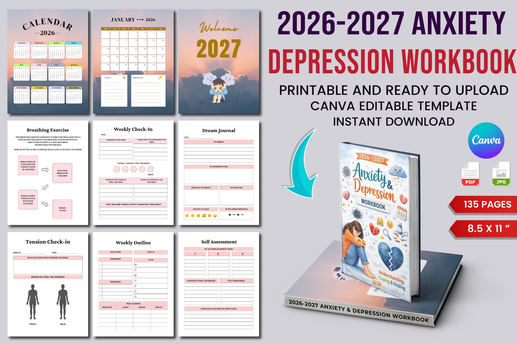 26–2027 Anxiety & Depression Workbook Graphic by designmela01 ...