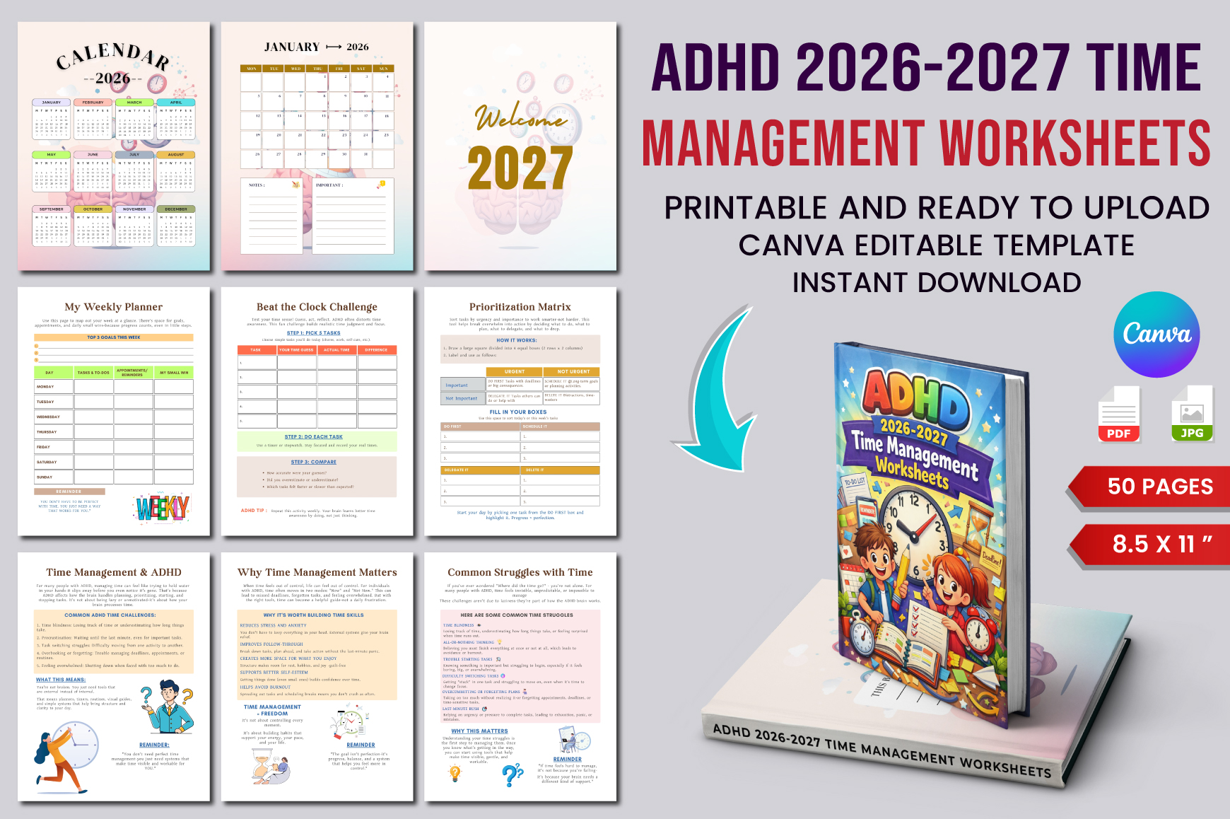 ADHD Time Management Planner (2026–2027) Graphic by designmela01 ...