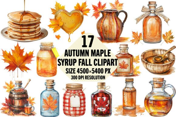 Autumn Maple Syrup Watercolor Fall Png Gráfico Ilustrações para Impressão Por PS Digital Art