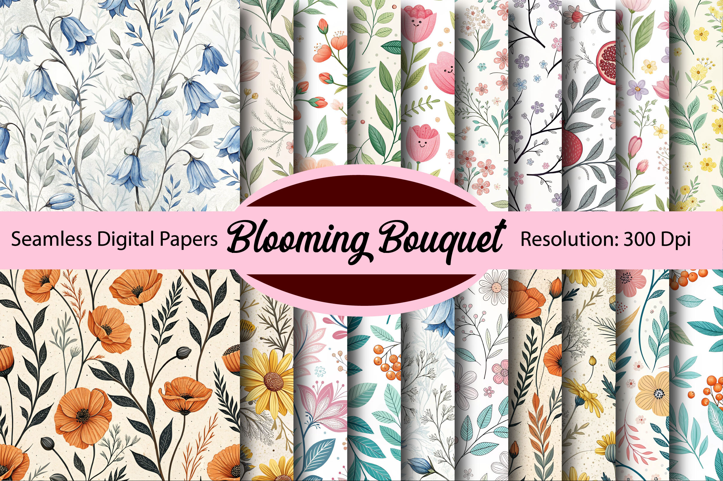 Blooming Bouquet Seamless Digital Paper Graphic by Colourful · Creative ...