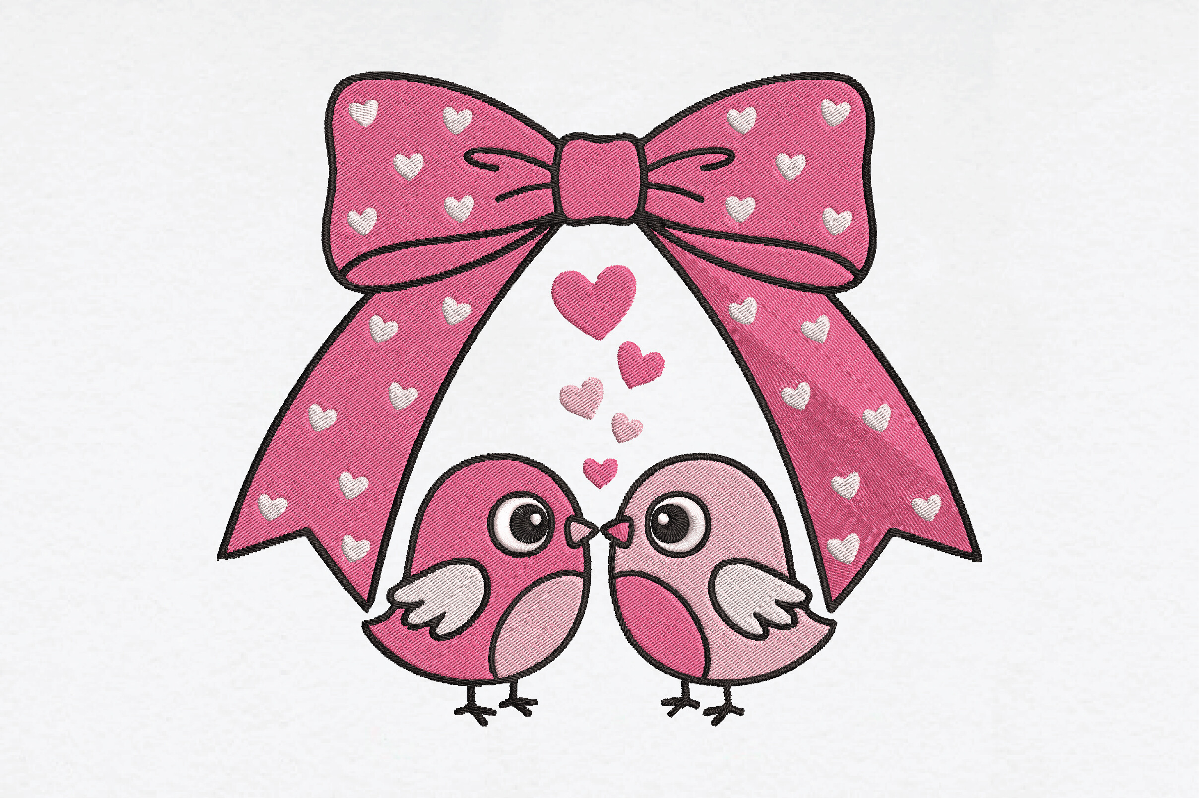 Cute Love Birds with Bow Embroidery