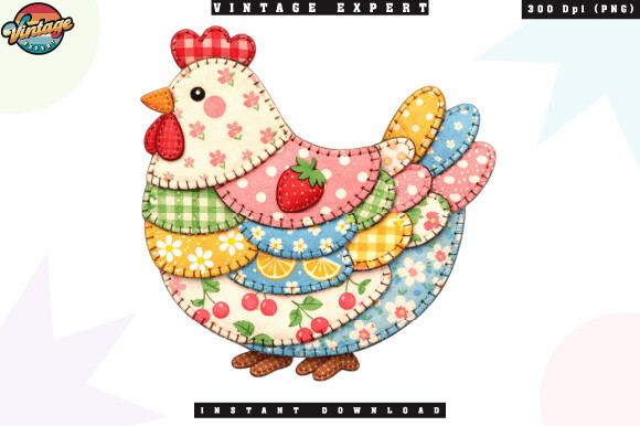 Farmhouse Chicken Floral Patchwork PNG