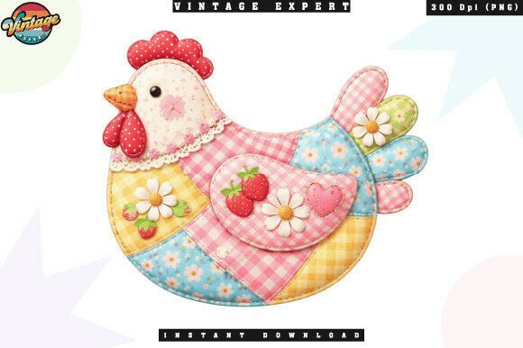 Farmhouse Chicken Patchwork PNG