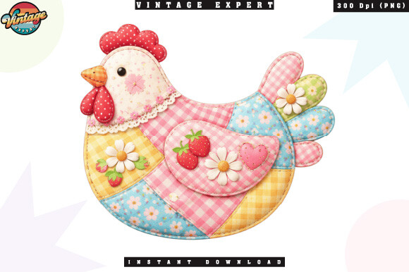 Farmhouse Chicken Patchwork PNG