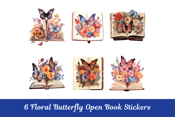 Floral Butterfly Open Book Stickers