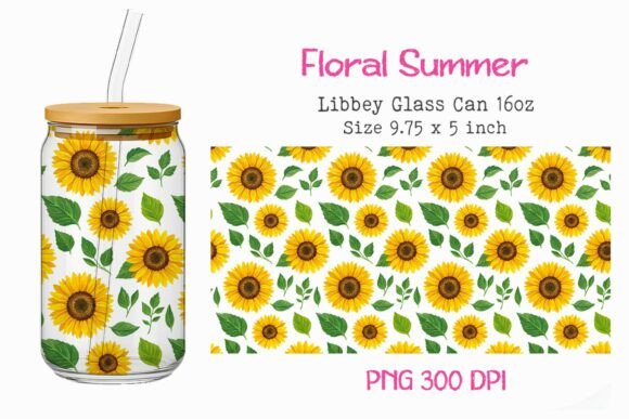 Floral Summer 16oz Glass Can Wrap PNG Bundle · Creative Fabrica