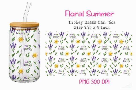 Floral Summer 16oz Glass Can Wrap PNG Bundle · Creative Fabrica