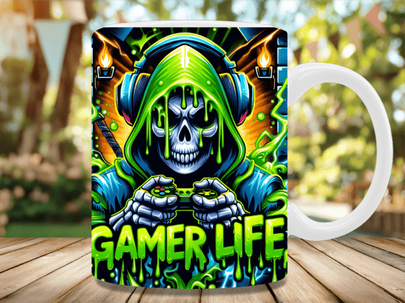Green Slime Gamer Life Skull Mug Wrap Graphics
