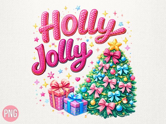Holly Jolly Christmas Tree Pink PNG