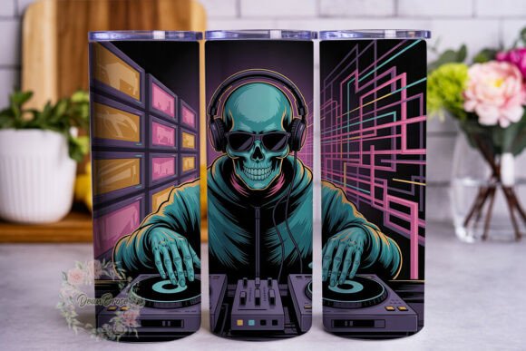 Neon Skeleton DJ 20oz Tumbler Wrap