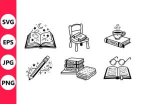 Open Books and Reading Icons Collage Graphic by SVG vector PNG ...