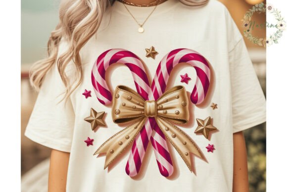 Pink Candy Cane Bow Christmas PNG Grafika Ilustracje do Druku Przez Nastine