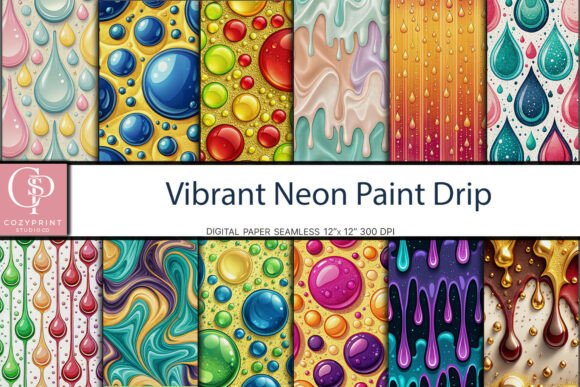Vibrant Neon Paint Drip Digital Paper