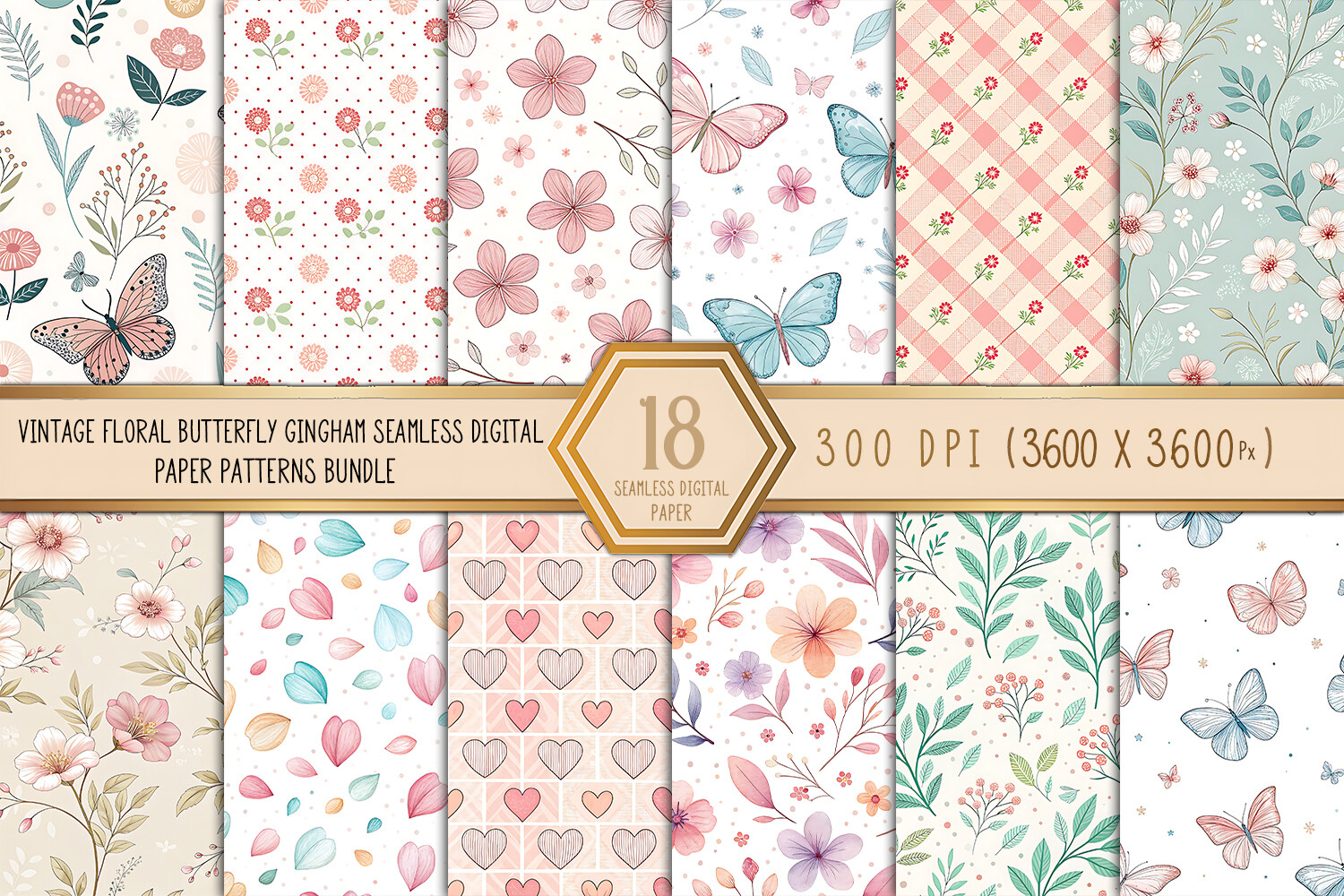Vintage Floral Butterfly Gingham Digital Graphic by Craftfiles-SVG ...