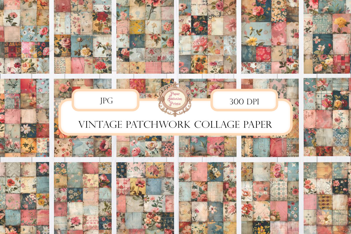 Vintage Patchwork Collage Paper Graphic by paperaddictionprints ...