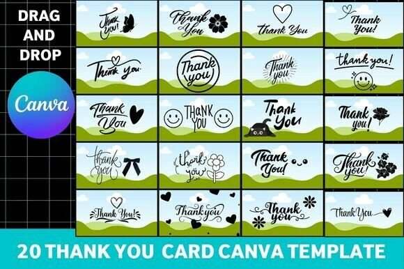 20 editable Canva thank you card templates