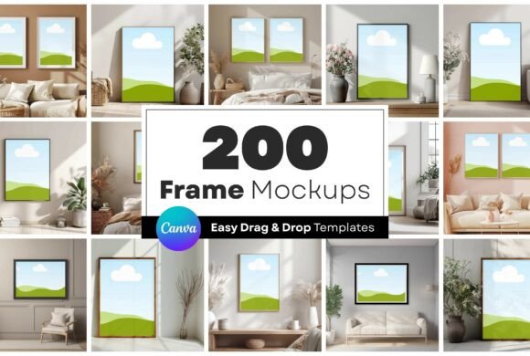 200 Frame Mockups Canva Templates Bundle Graphic Frames & Posters By AWRSMdesign