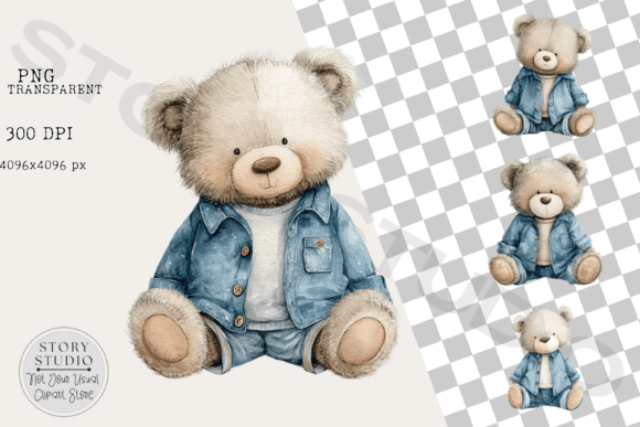 Blue Nursery Teddy Bear Clipart Graphic by Story Studio · Creative Fabrica