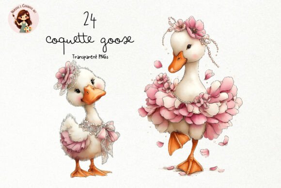 Coquette Goose Clipart PNG Gráfico Ilustrações para Impressão Por Nicolle's Colorful Art