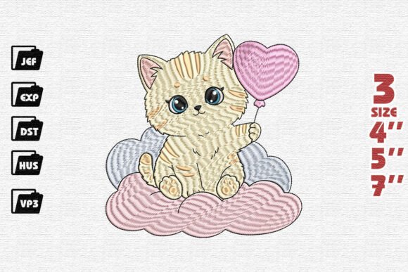 Cute Kitten Balloon Embroidery