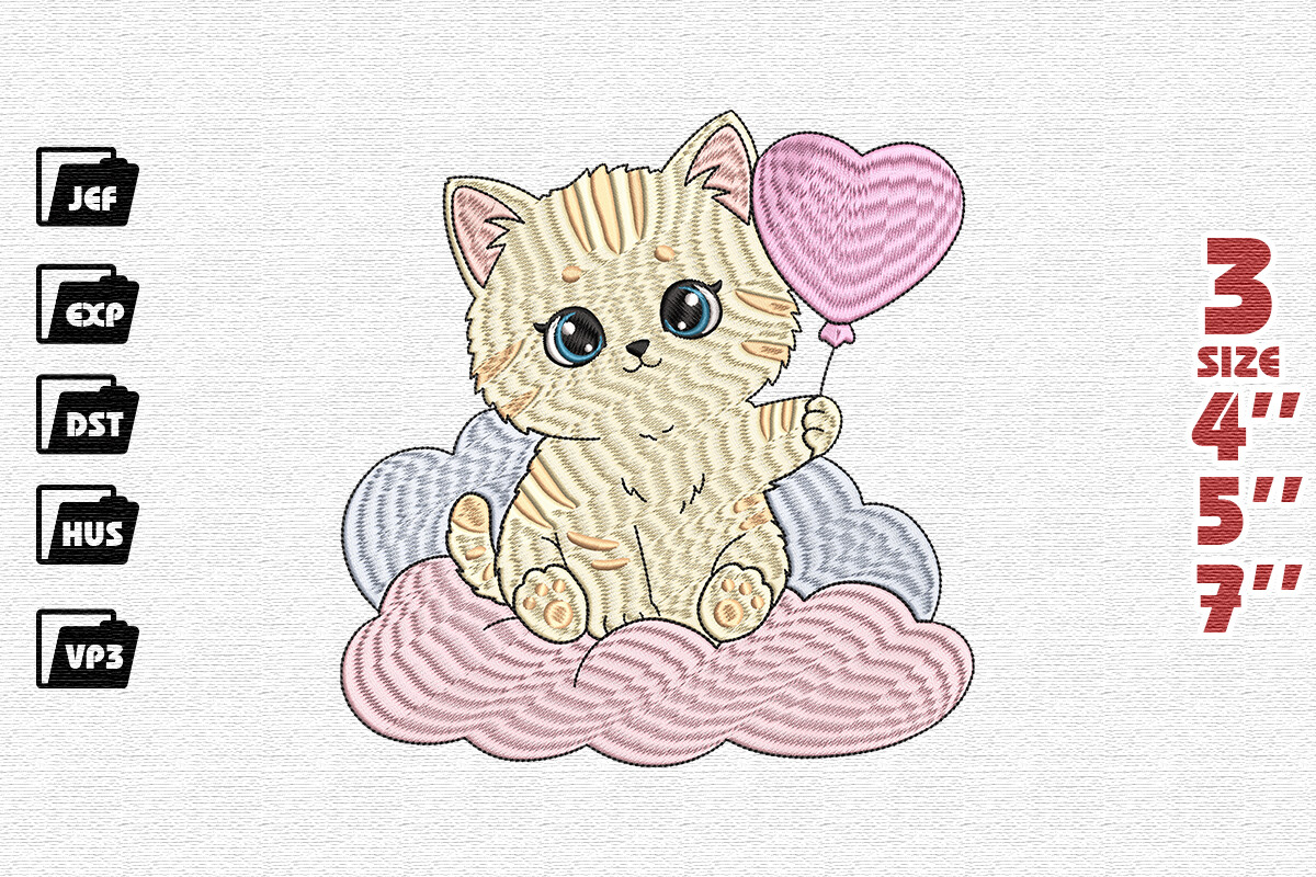 Cute Kitten Balloon Embroidery