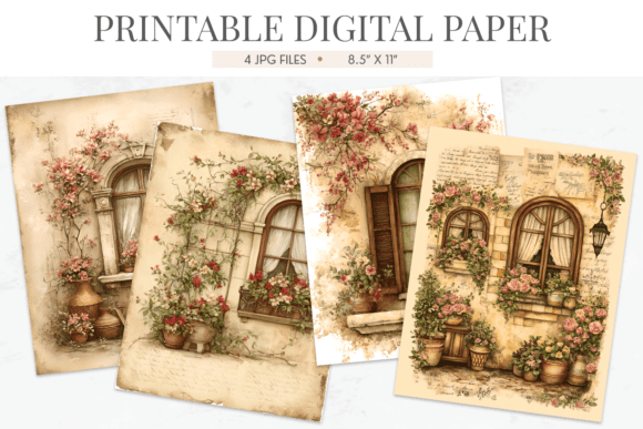 Floral Window Junk Journal Digital Paper