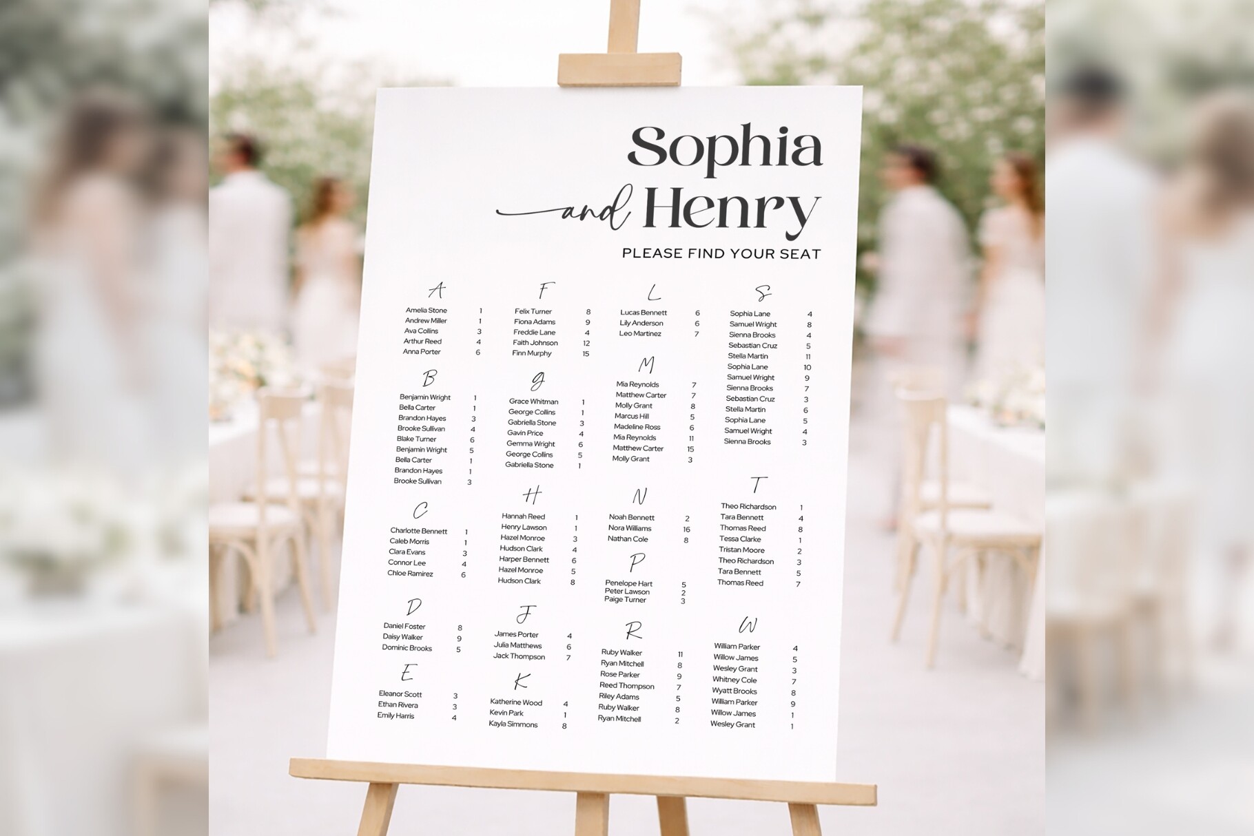 Minimal Alphabetical Seating Canva Bd006