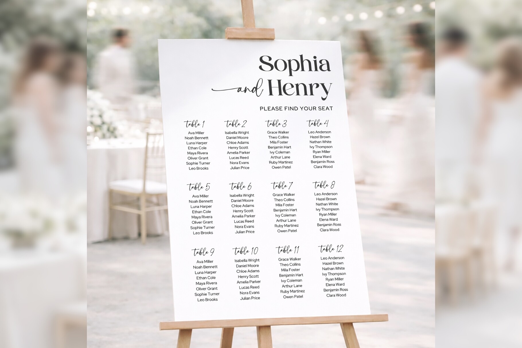 Minimal Seating Chart Canva Bd006