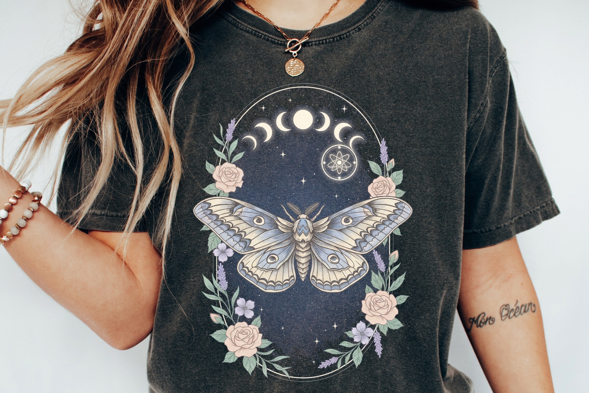 Mystic Moth Moon Phases Floral Art Png