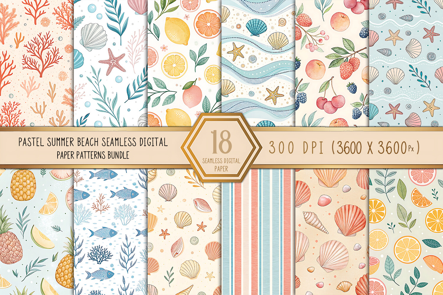 Pastel Summer Beach Digital Paper Bundle Graphic by Craftfiles-SVG ...