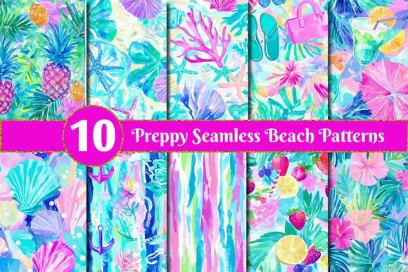 Preppy Seamless Beach Patterns Graphic by OK Design ยท Creative Fabrica