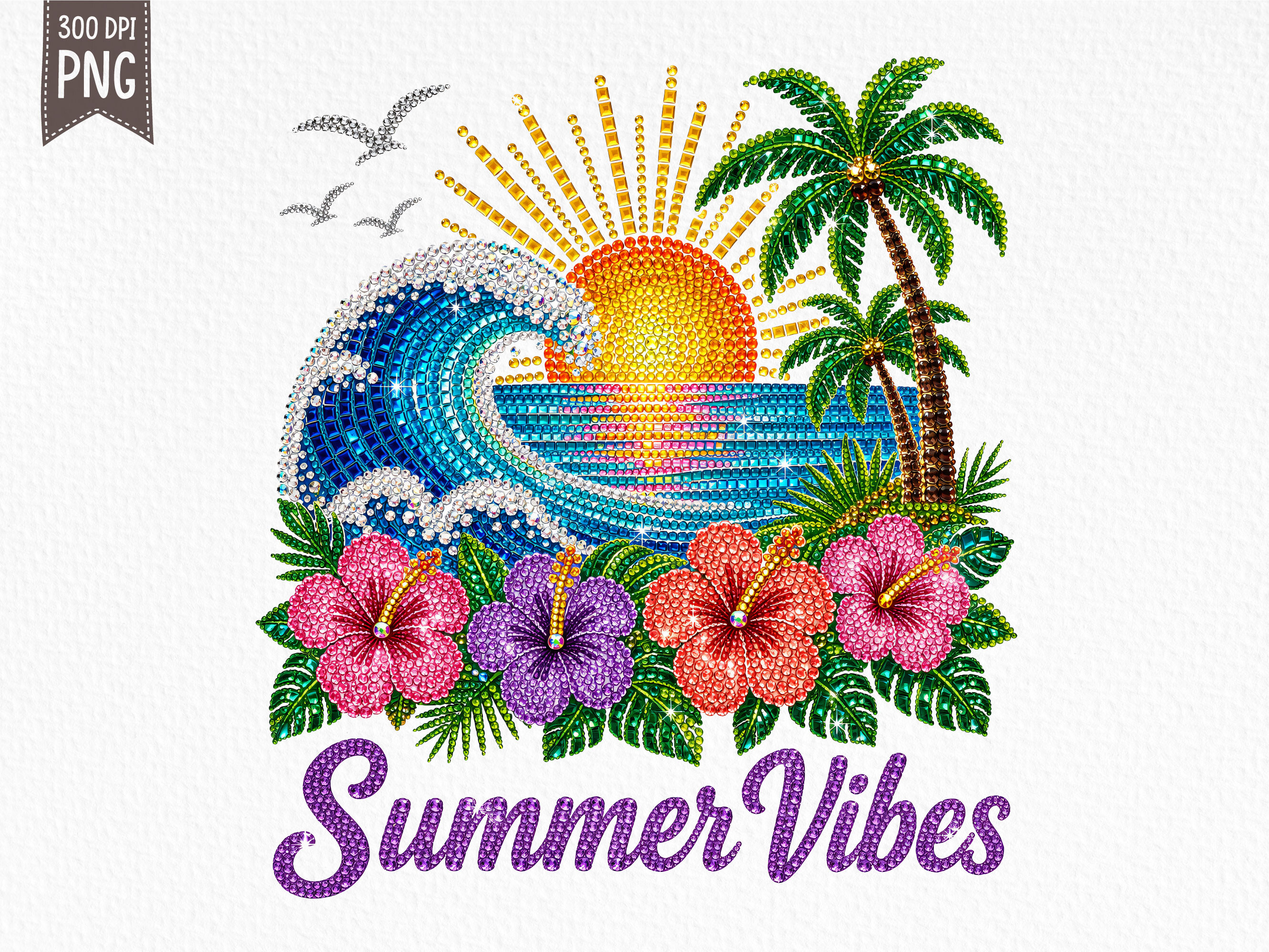 Rhinestone Summer Vibes Sunset PNG Graphic by SR Design · Creative Fabrica