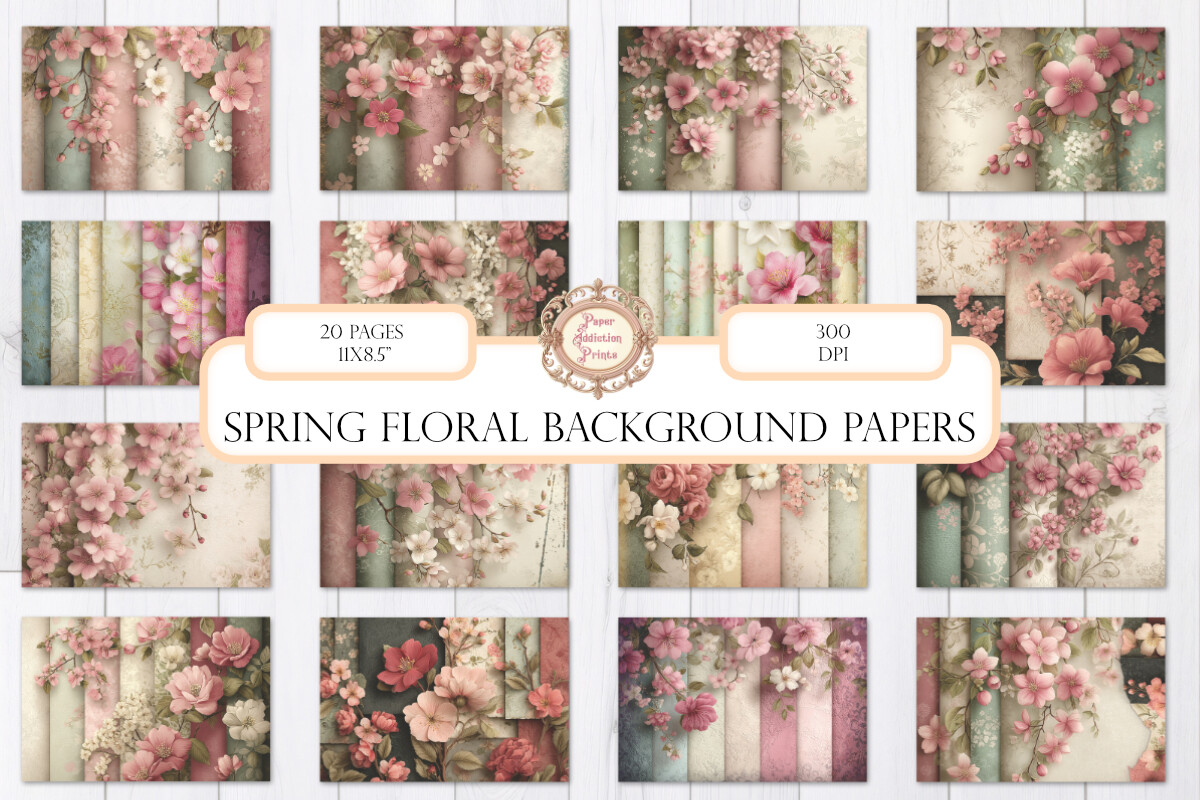 Spring Backround Paper Spring Floral Background Papers Graphic by paperaddictionprints ...