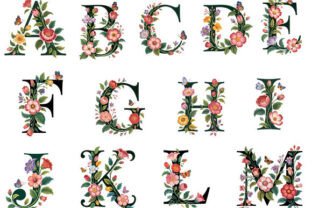 Vintage Floral Alphabet Letters Clipart Graphic by Unique Art Studio ...