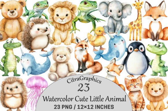 Watercolor Cute Little Animal.