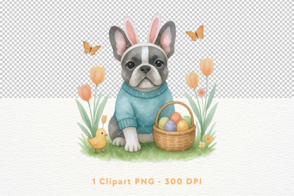 watercolor easter dog french bulldog PNG for sublimation Cricut Easter shirt